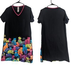 NWOT Bright Happy Cats Pullover Nightgown 100% Cotton Women's Size Small/ Medium